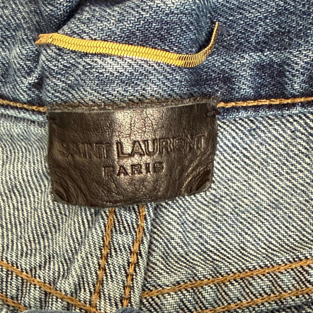 Saint Laurent Light Blue Distressed Denim Cutoff Shorts - Picture 4 of 6